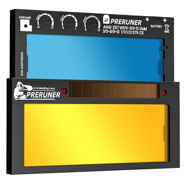 Gold Shade 5-13 2X4 1/4 Auto Darkening Welding Lens, Adjustable Gold Welding Lens 2X4 with Cool Blue Puddle Technology, 2X4 Welding Lens