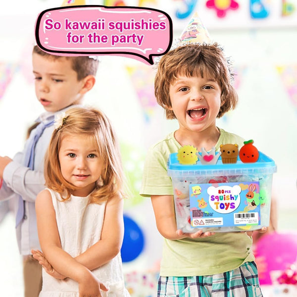 80Pcs Party Favors for Kids 4-8, Kawaii Squishies Mochi Squishy Toy Bulk Fidget Sensory Toys Birthday Gifts for Boys Girls Goodie Bag Christmas