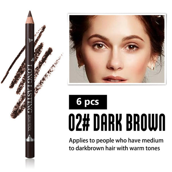 6Pcs Eyebrow Pencils for Women, Wooden Hard-Core Dark Brown Eyebrow and Eyeliner Pencil, Long Lasting Waterproof and Sweat-Proof, Beginner Makeup