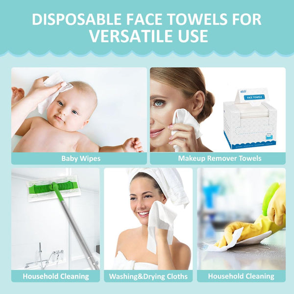 HOMEXCEL Face Towels, Disposable Face Towelette, Biodegradable Makeup Remover Dry Wipes 50 Count, Super Soft Clean Facial Towels Wash Cloth for