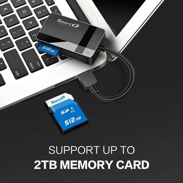Smartq C368 USB 3.0 Card Reader - Plug & Play, Compatible with Apple & Windows, Supports SD, Micro SD, MS, CF Cards