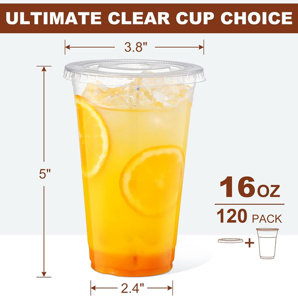 AOZITA 120 Sets - 16 oz Clear Plastic Cups with Lids, Disposable Cups With Straw Slot Lids for Cold Drinks, Milkshake, Smoothie, Iced Coffee and