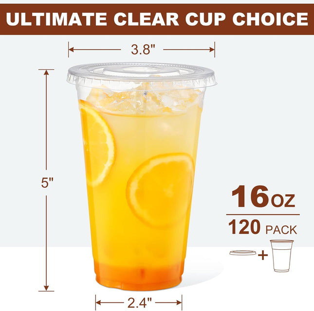AOZITA 120 Sets - 16 oz Clear Plastic Cups with Lids, Disposable Cups With Straw Slot Lids for Cold Drinks, Milkshake, S