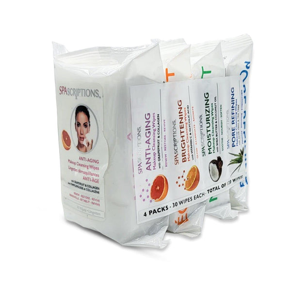Spascriptionsâ¢ Anti-Aging, Brightening, Moisturizing & Pore Refining Towelettes Removes Waterproof Makeup, Revives with Collagen, Vitamin C,