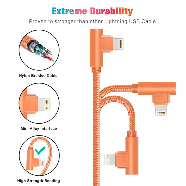 Iphone Charger, 3 Pack 10FT 90 Degree Charging Cable Mfi Certified USB Lightning Cable Nylon Braided Fast Charging Cord Compatible for Iphone