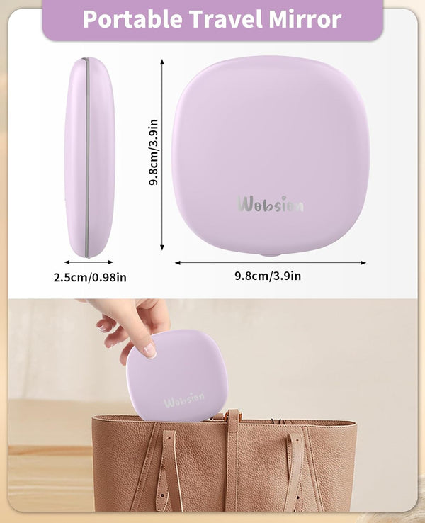 Wobsion Travel Mirror with Light, Rechargeable 1X/10X Compact Magnifying Mirror, Dimmable Pocket Mirror,Handheld 2-Side Mirror with Light,4Inch