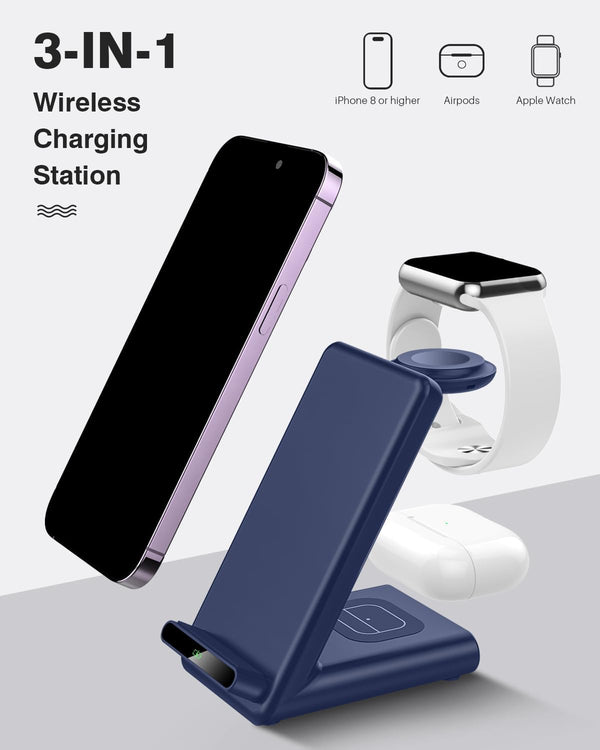 Wireless Charging Station,3 in 1 Wireless Charging Stand Made for Apple Watch Ultra 10 9 8 7 6 SE 5 4 3,Fast Wireless Charger Made for Iphone