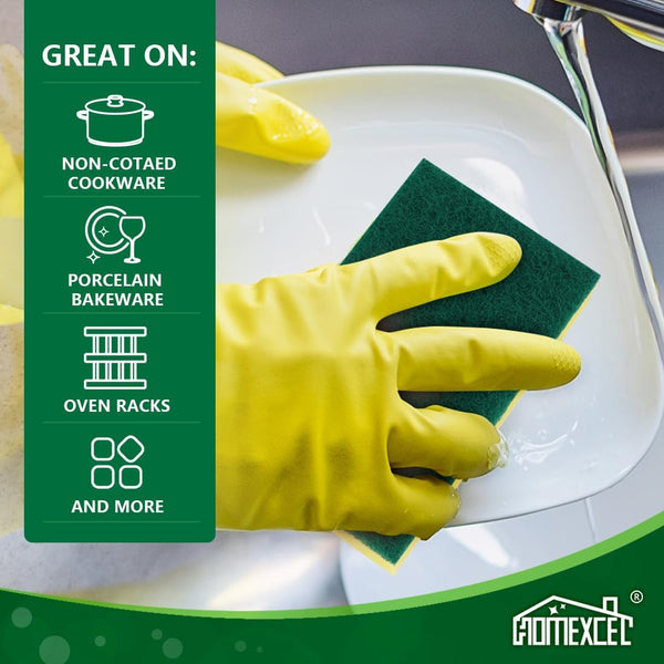 HOMEXCEL Heavy Duty Scrub Sponges Kitchen 10 Count, Extra-Large Sponges for Cleaning Kitchen and Household, Dish Scrubber for Washing Dishes, Pots