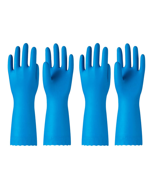 PACIFIC PPE 2 Pairs Reusable Dishwashing Cleaning Gloves, Household, Kitchen, Cotton Liner, Blue, Small