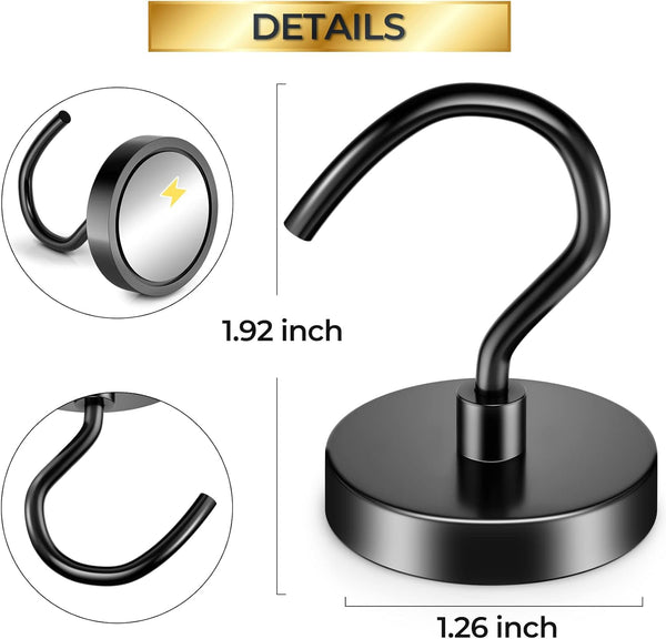VNDUEEY 4 Pack 110 Lbs Magnetic Hooks Heavy Duty Neodymium Magnet Hook, Strong Magnetic Hooks for Hanging, Rust Proof Magnets with Hooks Magnetic