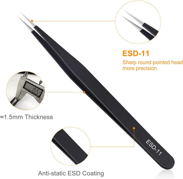 3PCS Precision Tweezers Set, Upgraded Anti-Static Stainless Steel of Tweezers, for Electronics, Soldering, Laboratory Work, Jewelry-Making, Model,