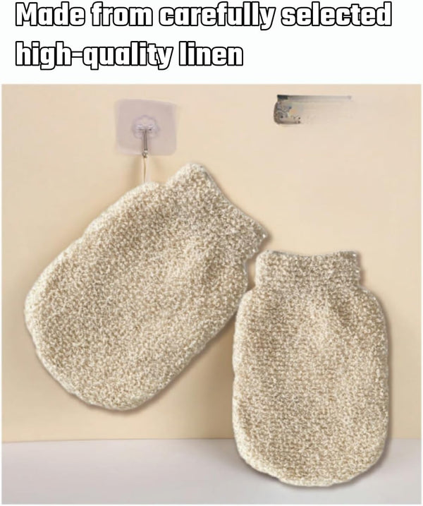 Linen Back Scrubbers+Double Thickened Waterproof Layers Bathing Hat+Linen Exfoliating Shower Bath Gloves,Bath Accessories Setï¼Reusable,For Body,