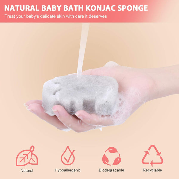 Konjac Baby Sponge for Bathing, Kids Bath Sponges for Infants, Toddler Bath Time, Cute Shapes and Safe Plant-Based Konjac Baby Bath Accessories, 5Pcs