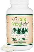 Magnesium L Threonate, Magtein™, Sleep and Cognitive Support – High Absorption – Most Bioavailable Form of Magnesium – 2,000 Mg – 120 Capsules