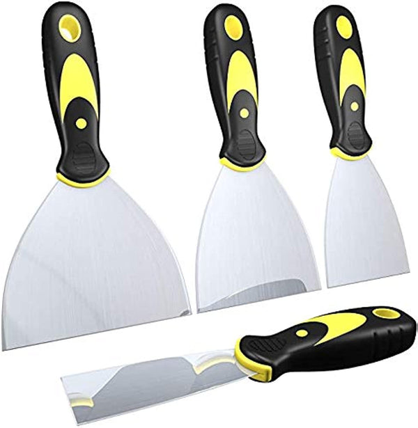 Dekeones Putty Knife Set, 4 Pack(1.5, 3, 4, 5 In) Stainless Steel Paint Scraper with Plastic Handle, Filling Spackle Knife for Cleaning,