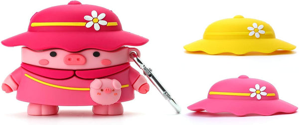 3D Cute Chic Cartoon Kids Teens Boys Girls Women Lovely Stylish Cross Body Bag Piglet Shape with Three Hats Soft Case for Airpod Pro 2019/Airpod