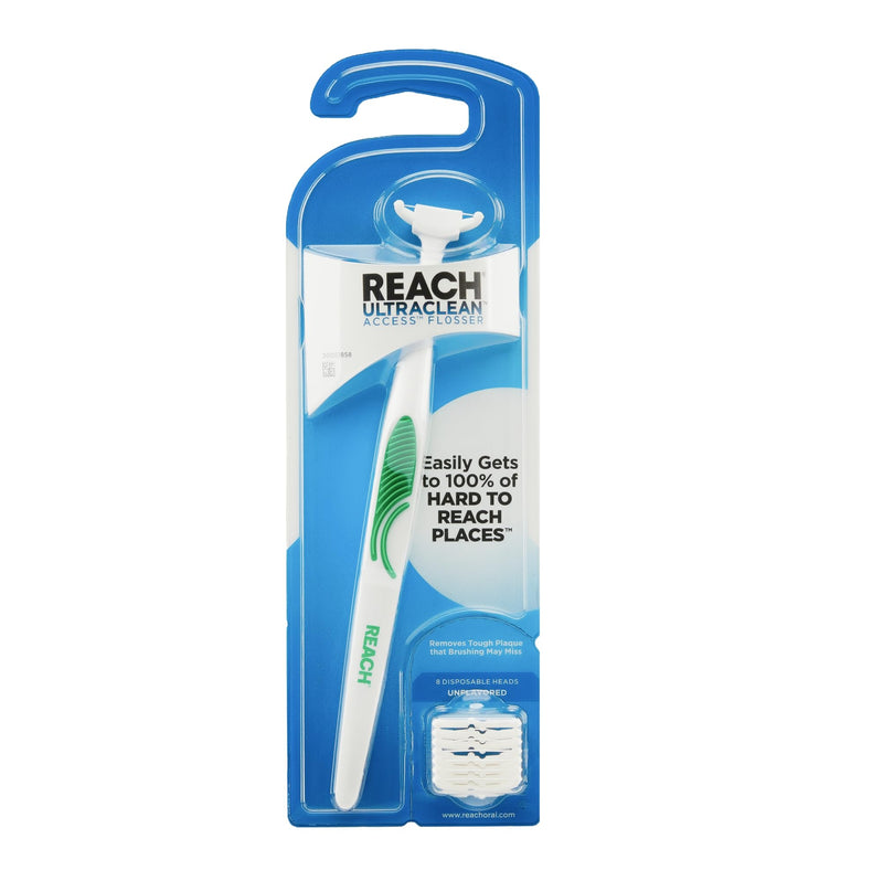REACH Ultraclean Access Flosser Starter Kit, Unflavored, Plaque Remover for Teeth, for Hard to Reach Areas, Oral Care, PFAS Free, 1 Replaceable