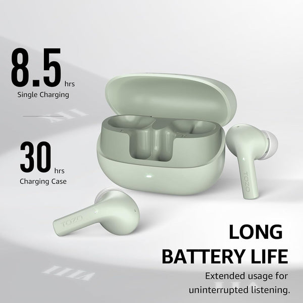 TOZO E2 Wireless Earbuds 10Mm Drivers with Powerful Bass, App Customize 32 Eqs, with 2 Mics AI Call Noise Cancellation, 30H Playtime, Bluetooth