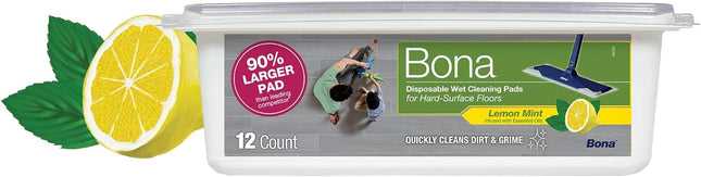 Bona® Disposable Wet Cleaning Pads for Hard-Surface Floors, Lemon Mint Scent 12 