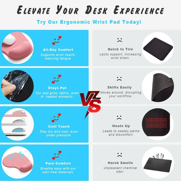 Office Mousepad with Gel Wrist Support - Ergonomic Gaming Desktop Mouse Pad Wrist Rest - Design Gamepad Mat Rubber Base for Laptop Computer