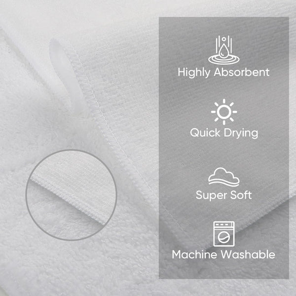 HOMEXCEL Microfiber Washcloths 12 Pack, Highly Absorbent and Soft Face Towel, Multi-Purpose White Wash Cloths for Bathroom, Hotel, Spa, Gym, and