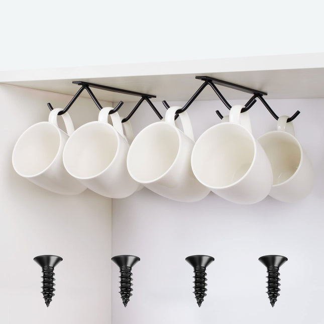 Cabinet Hook Mug Holder - Hanging Coffee Cup Rack for Kitchen, under Cabinets Metal Hangers Organizer Shelf Storage Uten