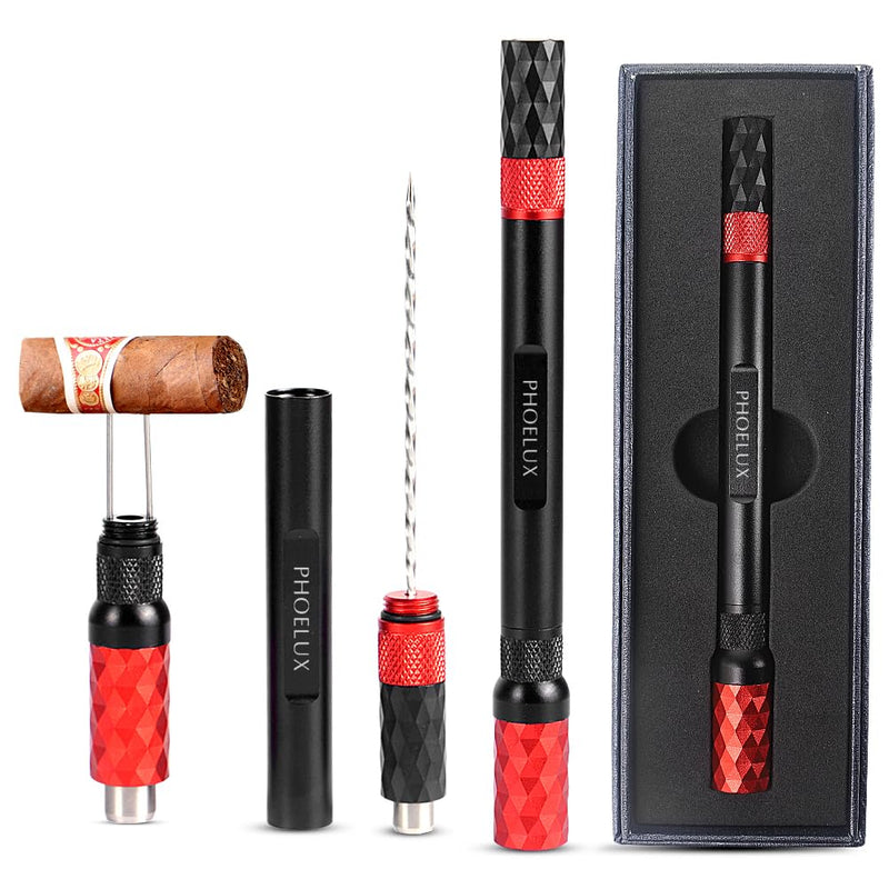 Cigar Punch Multitool 4-In-1 Cigar Draw Enhancer Tool, Twin Needle, Retractable and Screw Out Cigar Double End Punch-2 Size Blades Cigar Hole