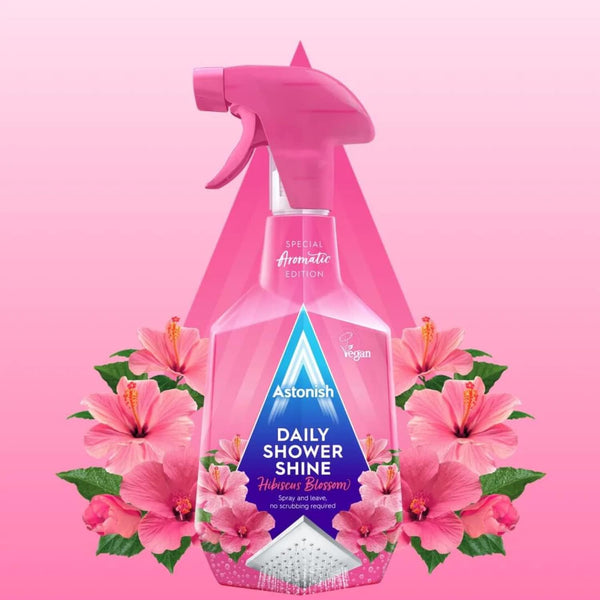 Astonish Daily Bathroom Shower Shine Cleaning Spray - Hibiscus Blossom Limescale Remover Shower Spray Prevents Watermarks from Hard Water - Health