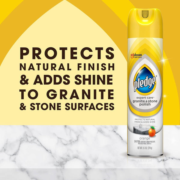 Pledge Expert Care Kitchen Surface Routine Bundle, Includes 9.7Oz Stainless Steel Cleaner Lemon Scent +9.7Oz Granite and Stone Countertop Polish