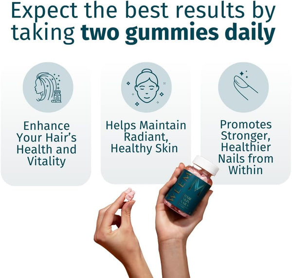 WEEM Hair Skin and Nails Gummies - Supports Healthy Hair - Vegan Biotin Vitamins for Women & Men Supports Faster Hair Growth, Stronger Nails,