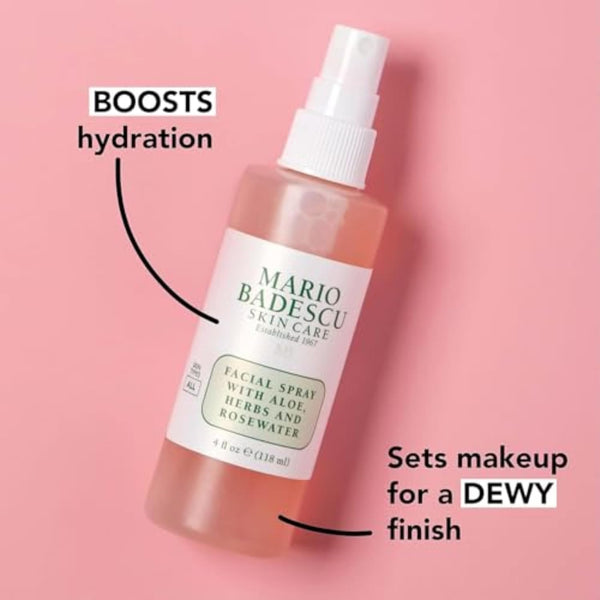 Mario Badescu Facial Spray with Aloe, Herbs and Rose Water for All Skin Types, Face Mist that Hydrates, Rejuvenates & Clarifies 4 Fl Oz (Pack of 1)
