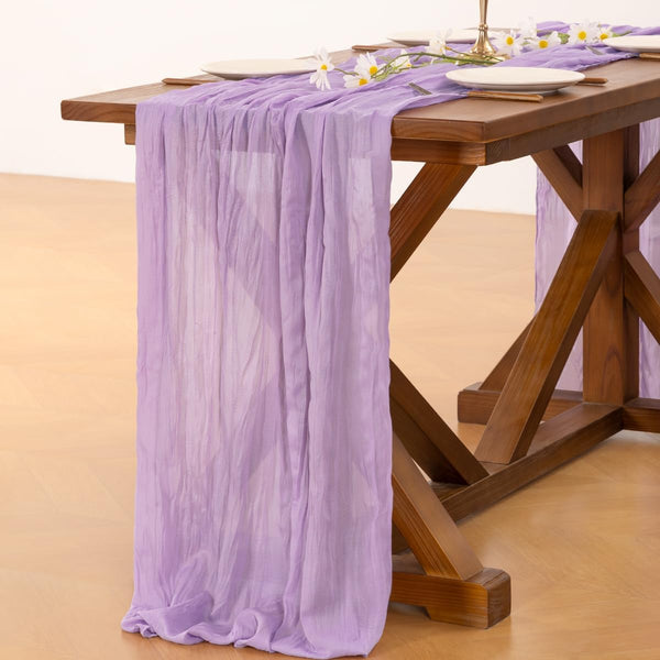 Socomi Lilac Purple Lavender Cheesecloth Table Runner Summer Boho Rustic Gauze 120 Inch 10FT Cheese Cloth Runner for Wedding Party Baby Shower