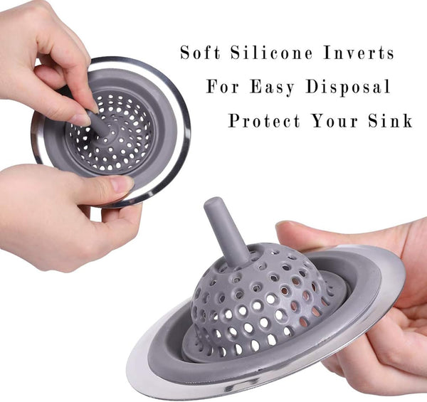 2 Pack Kitchen Sink Drain Strainer Silicone Stainless, Drain Protector,Prevent Clogging, Large Wide Rim 4.5 inch Diameter, Tools Home Improvement