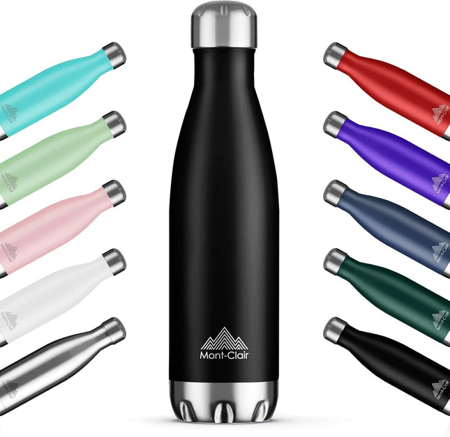 H2O Stainless Steel Water Bottle, Vacuum Insulated - BPA Free, 12H Hot & 24H Cold Drinks Bottle, Metal, 17 Oz Leakproof,