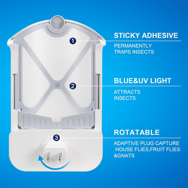Flying Insect Trap, Compatible with ZEVOM364A Refill, 2 Plug-In Base + 2 Cartridge