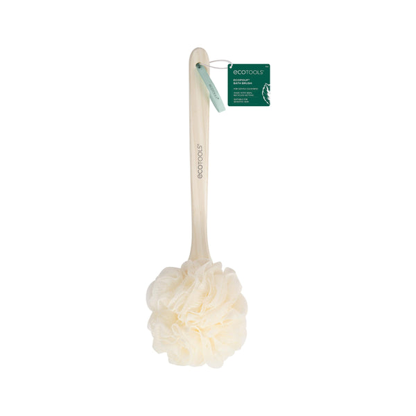 Ecotools Ecopouf Bath Brush, Loofah Brush for Bath & Shower, Made with Long Handle & Recycled, Soft Netting for Gentle Exfoliation, Back Brush for
