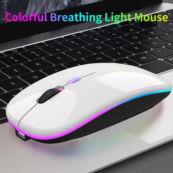 Wireless Bluetooth Mouse for Laptop, Rechargeable Mouse 2.4G USB Optical Wireless Mouse, LED Slim Dual Mode(Bluetooth 5.0 and 2.4G) Wireless for