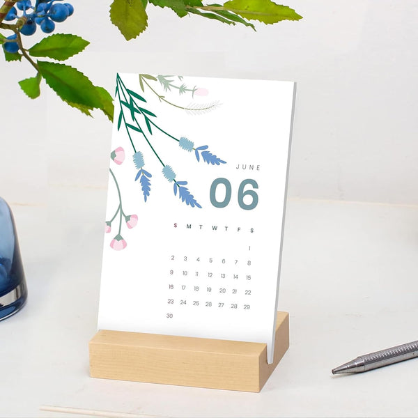 UNIQOOO 3.5" Walnut Wood Stand for 2024 Monthly Desk Calendar, Wooden Block Base, Cardstock Holder, for Office Home Retail Reception Decor, Photo