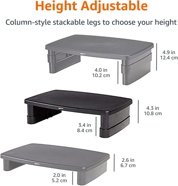 Amazon Basics Height Adjustable Monitor Stand Riser with Storage Organizer, Multifunctional Desk Accessories for Reduced Neck Strain - Fits