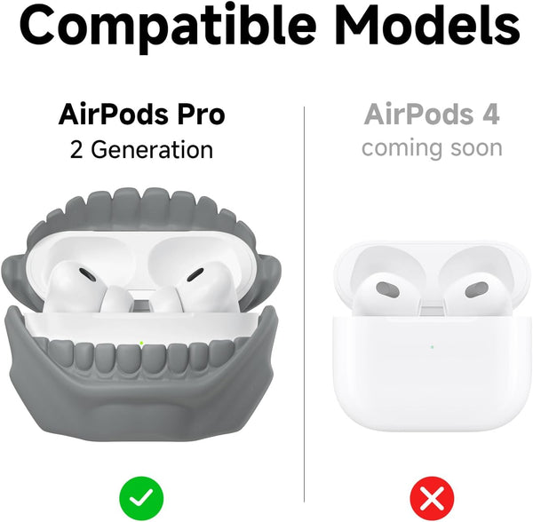 for AirPods Pro 2nd Generation Case, Unique Funny Teeth Design, Soft Silicone Shell, Compatible with Wireless Charging (Rock Gray) AirPods Pro 2 /