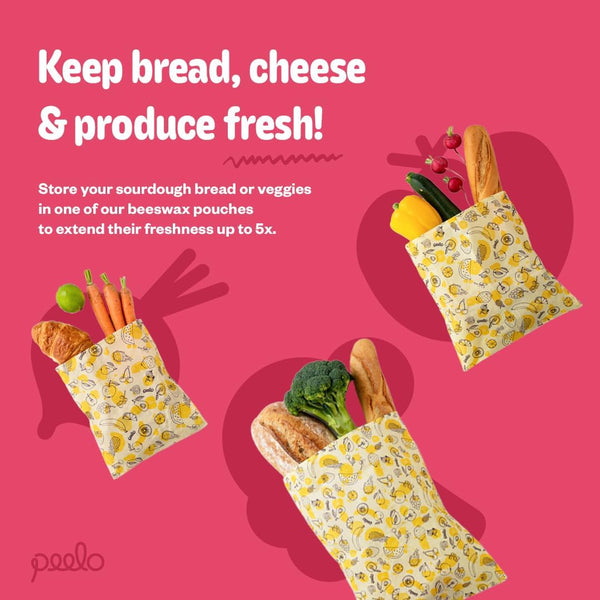PEELO Beeswax Food Wrap Bag, Bee Wrap Sustainable Food Storage Wraps, Bees Bags Reusable, Beeswax Wraps for Food Reusable - Fruit Design, XXL