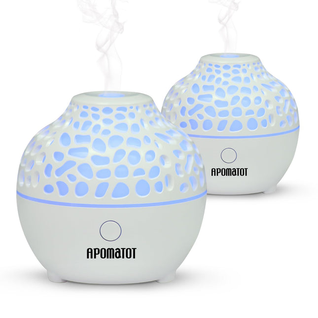 APOMOTOT 2 Pack Essential Oil Diffuser,Mini Portable Aromatherapy Diffusers,60Ml Cool Mist Humidifier with USB 7 LED Lig