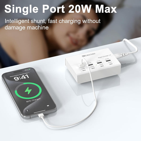 USB Charger, HITRENDS 8 Ports Charging Station 60W/12A Multi Port USB Charging Hub for Multiple Devices (5Ft Cord, White)