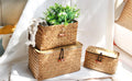 FEILANDUO Shelf Baskets with Lid Set of 3 Handwoven Seagrass Storage Box Wicker Basket Desktop Makeup Organizer Multipurpose Container (Original