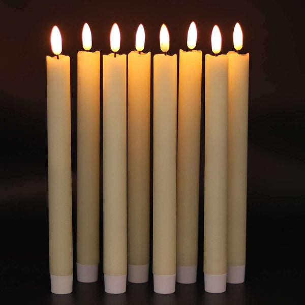 Genswin Flameless Ivory Taper Candles Flickering with 10-Key Remote, Battery Operated Led Warm 3D Wick Light Window Candles Real Wax Pack of 6,