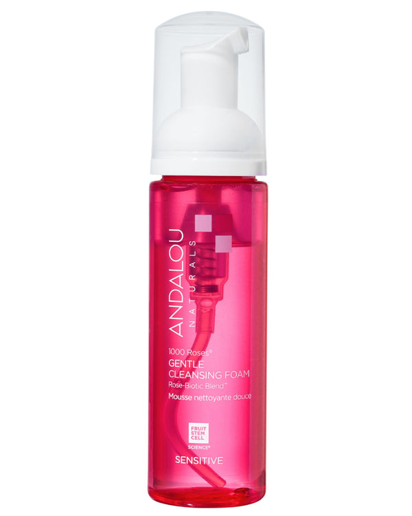 Andalou Naturals 1000 Roses Gentle Cleansing Foam | Foaming Face Wash with Rose Stem Cells & Organic Aloe Leaf Juice | Hydrating Daily Cleanser