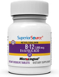 Superior Source No Shot Vitamin B-12 Methylcobalamin 1000 Mcg, B-6 & Folic Acid 800 Mcg - Supports Brain & Heart Health - Aids Natural Energy