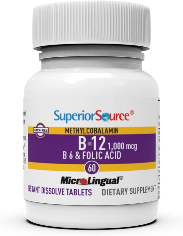Superior Source No Shot Vitamin B-12 Methylcobalamin 1000 Mcg, B-6 & Folic Acid 800 Mcg - Supports Brain & Heart Health - Aids Natural Energy