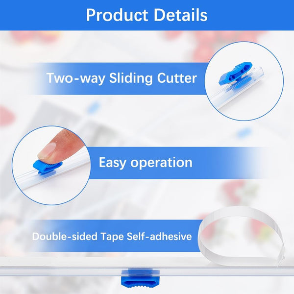 CRASPIRE 12Pcs Plastic Wrap Slide Cutter 12" Self Adhesive Two Way Cling Film Wrap Dispenser Sliding Cutters Replacement Reusable for Kitchen Home