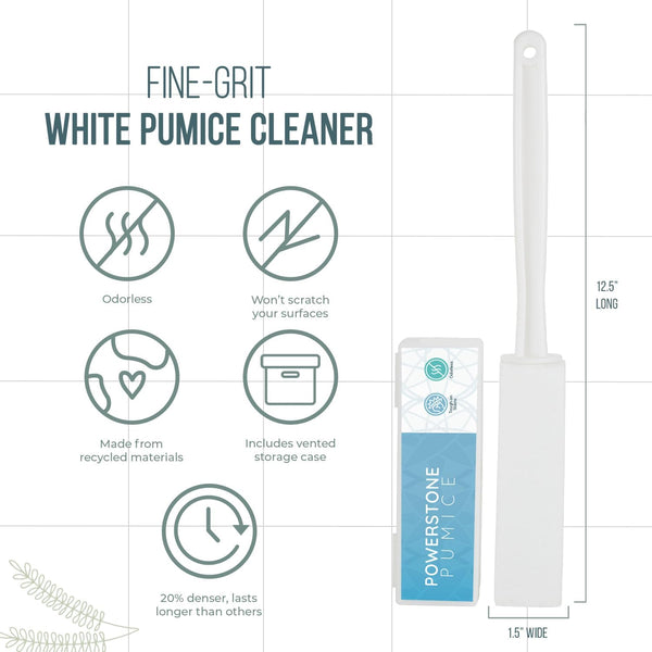 Powerstone Pumice Stone Toilet Bowl Cleaner with Extra Long Handle - 1 Pack | 3'' Longer Handle | Remove Hard Water Stains, Rings & Limescale from